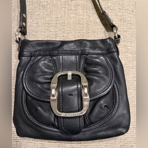 B. Makowsky Black Leather Crossbody Bag – Soft Leather, Leopard Lining EUC!